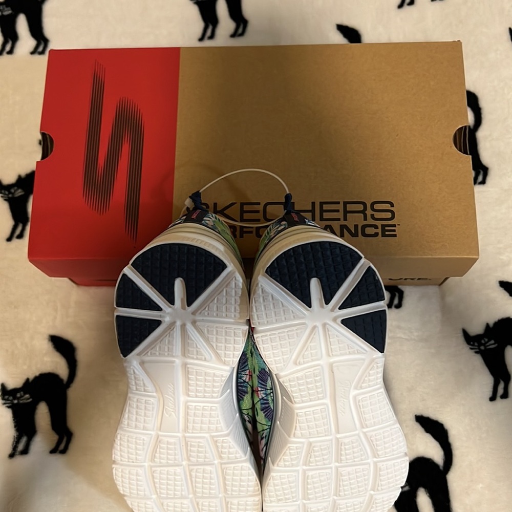 Skechers Tropical Print Sneaker Wedges Spring Essential Navy Multi - Medium - Picture 7 of 8